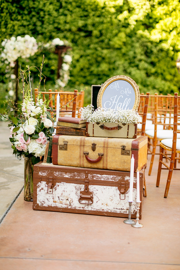 Vintage trunks at wedding ceremony