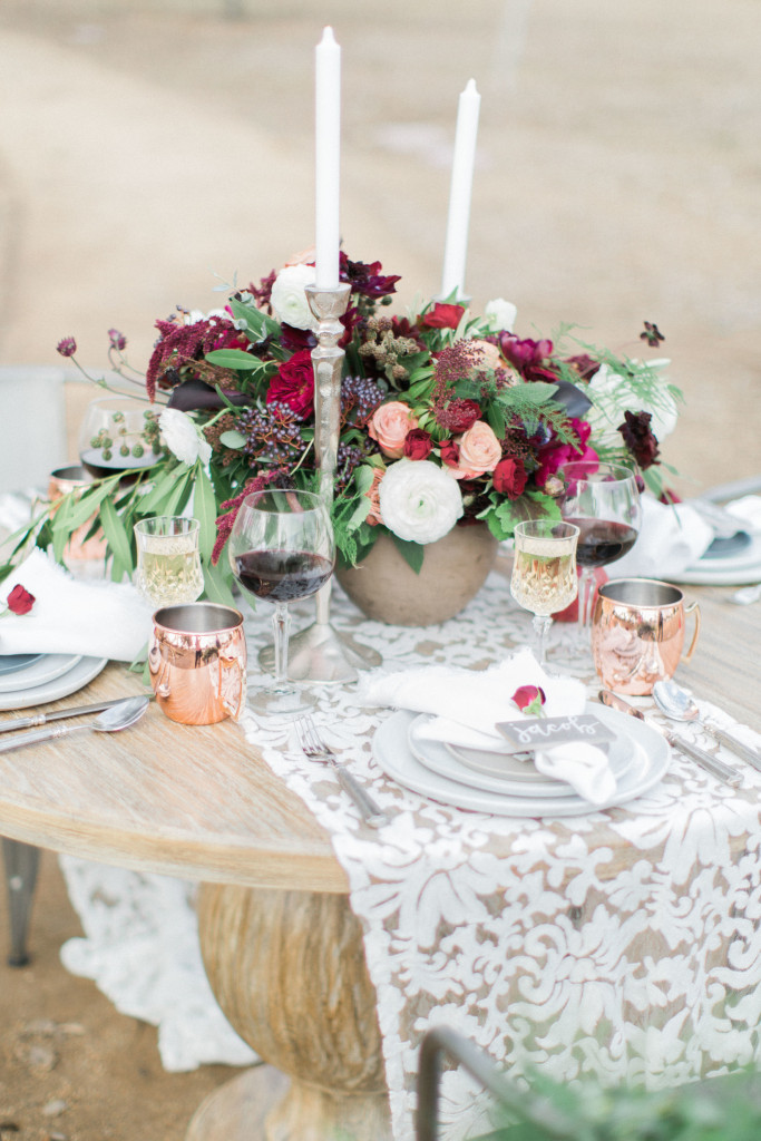 Burgundy and merlot wedding table setting