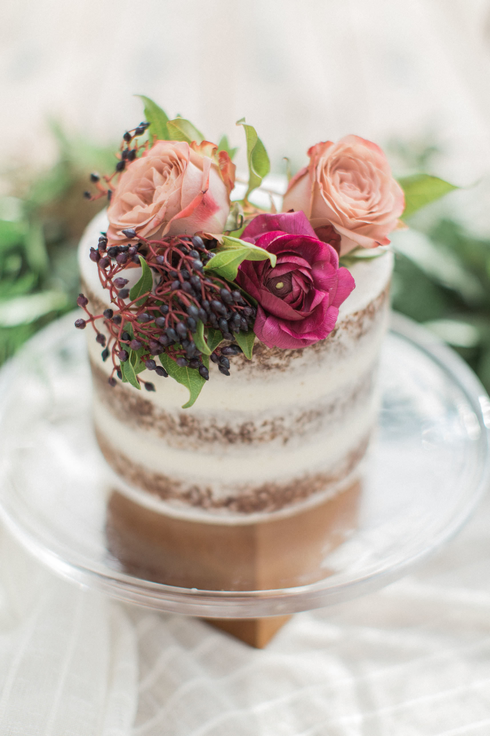 Burgundy and blush naked cake for wedding