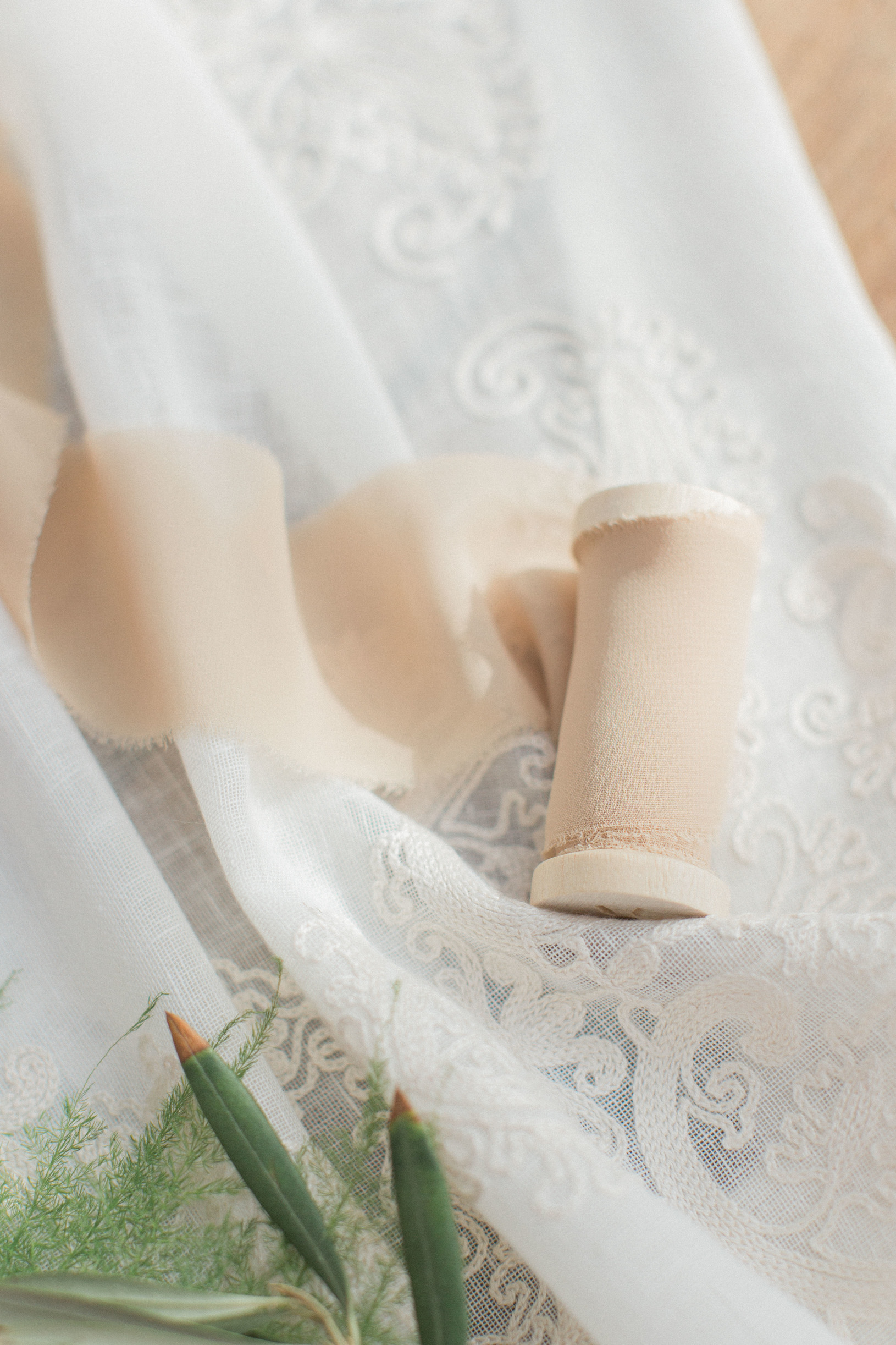 Soft torn silk blush ribbon for wedding decor