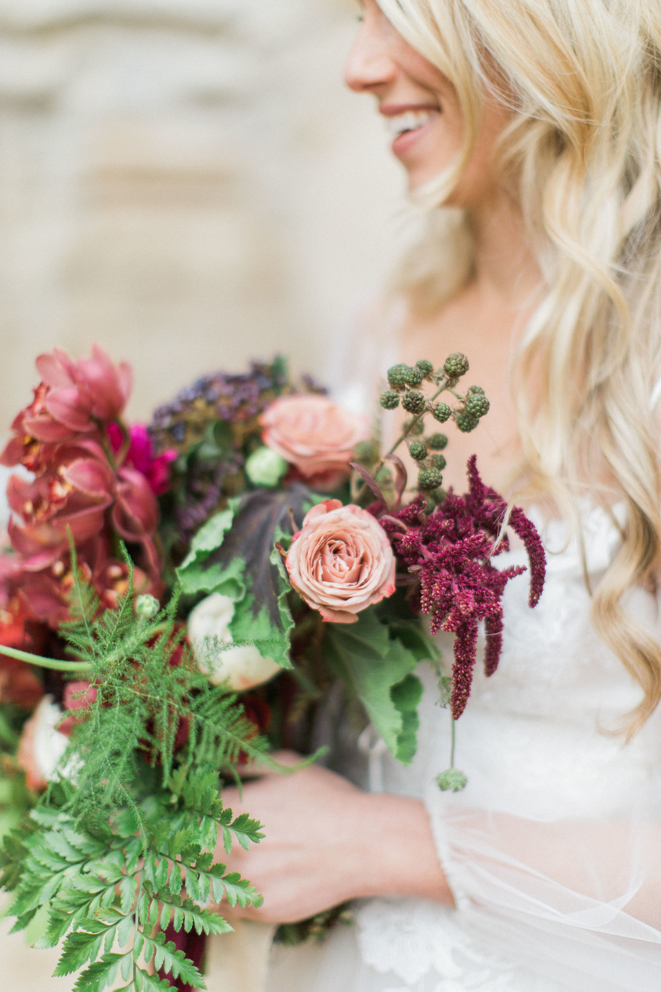 Merlot and blush wedding bouquet