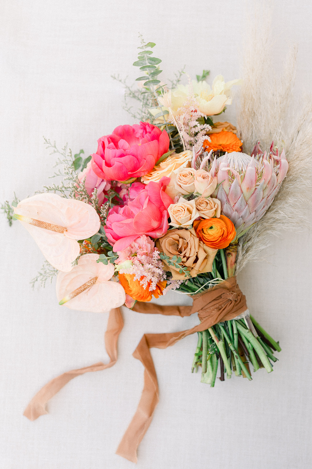Pampas grass and protea bouquet by Lucky Day Events Co. x Goldie Blooms