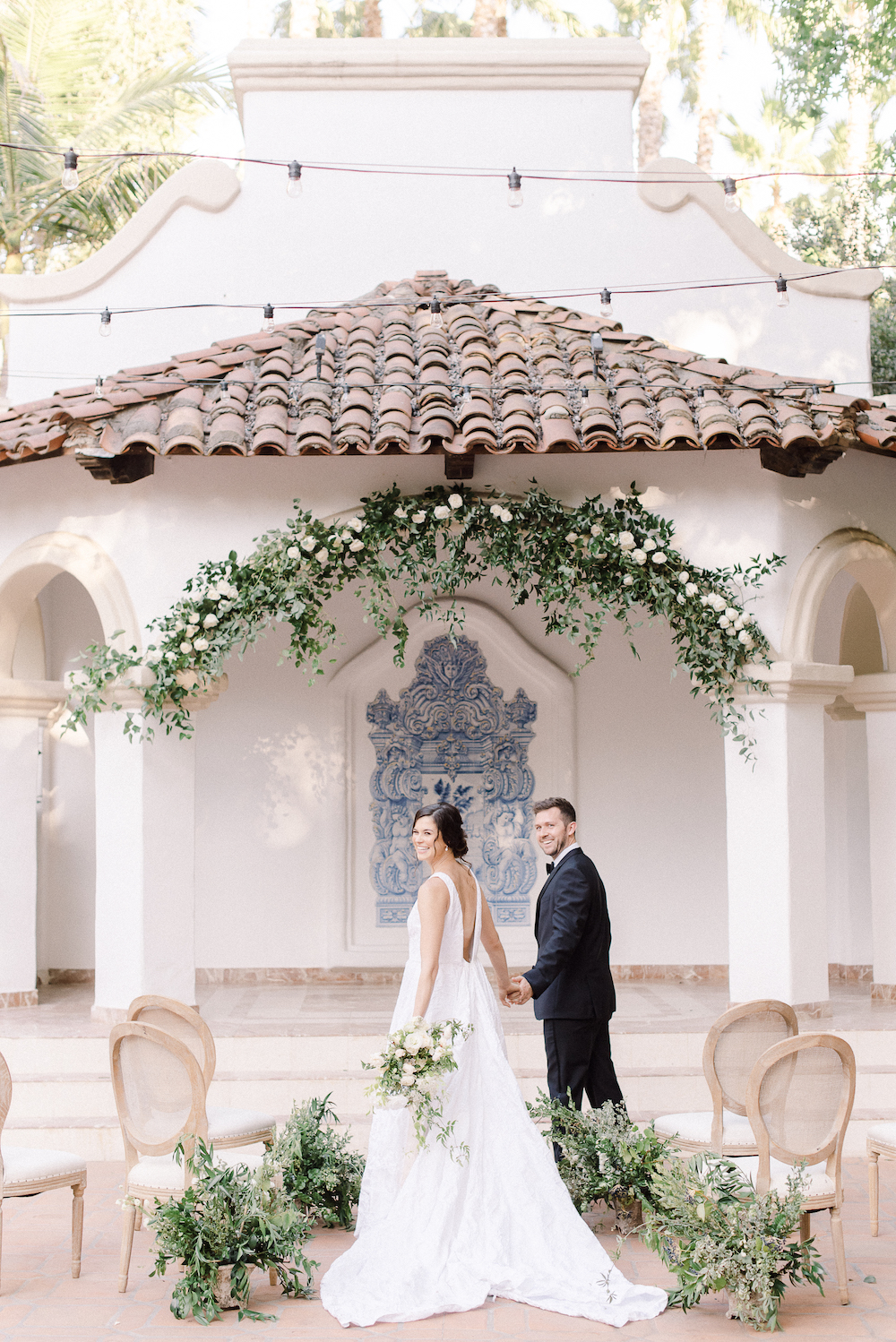 Micro-Wedding at Rancho Las Lomas by Lucky Day Events Co. / Dusty Blue Wedding Table / Intimate Wedding Table / Blue Wedding / Archive Rentals / Greenery Ceremony